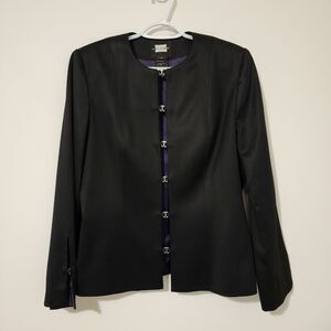 Nathalie Chaize Womens Wool Jacket US 8 Black Collarless Size 42 France